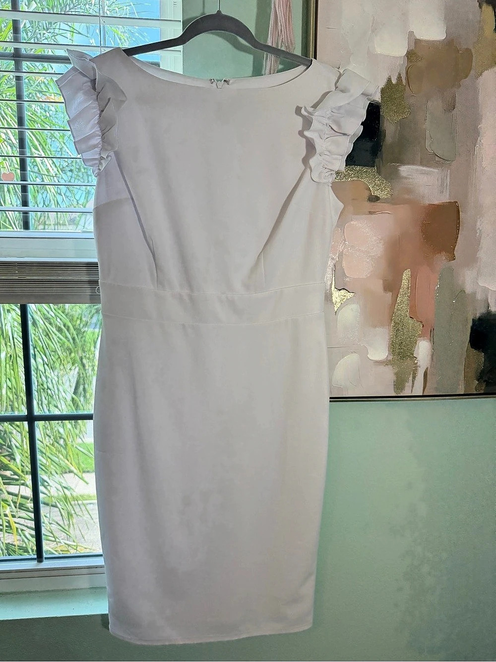 NY & Company Ruffle Sleeve Midi Dress in White Size Large, NWOT